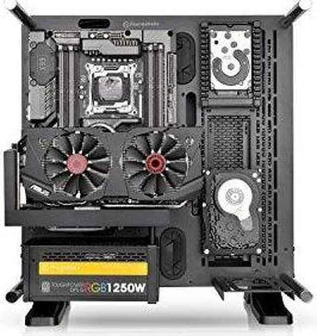 Alt view image 12 of 14 - Thermaltake Core P3 ATX Tempered Glass Gaming Computer Case Chassis, Open Frame Panoramic Viewing, Glass Wall-Mount, Riser Cable Included, Black Edition, CA-1G4-00M1WN-06