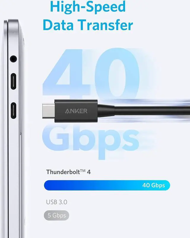 Alt view image 12 of 14 - Anker Thunderbolt 4 Cable 2.3 ft, Supports 8K Display / 40Gbps Data Transfer / 100W Charging USB C to USB C Cable, for Type-C MacBooks, iPad Pro, Hub, Docking, and More (Intel Thunderbolt Certified)