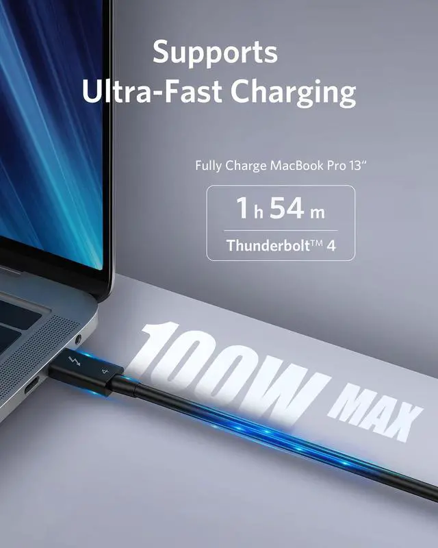 Alt view image 11 of 14 - Anker Thunderbolt 4 Cable 2.3 ft, Supports 8K Display / 40Gbps Data Transfer / 100W Charging USB C to USB C Cable, for Type-C MacBooks, iPad Pro, Hub, Docking, and More (Intel Thunderbolt Certified)