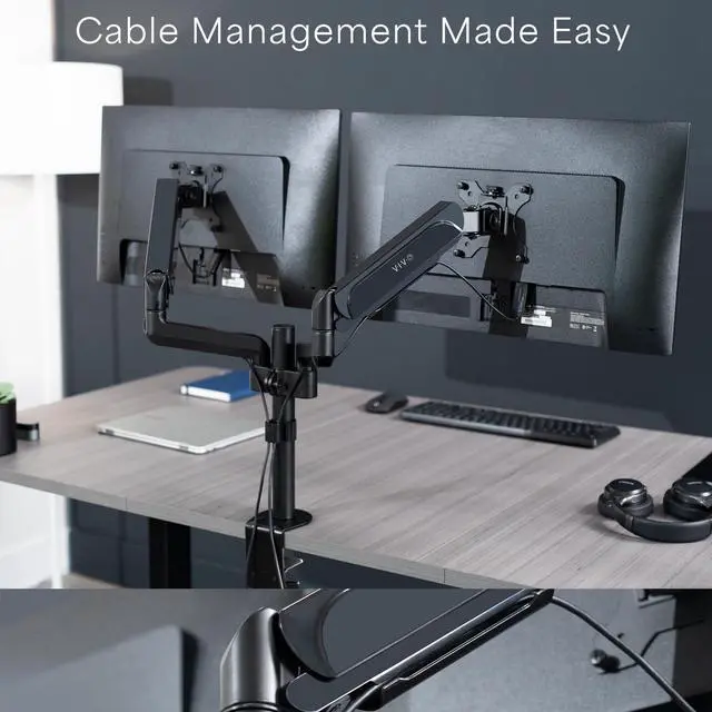 Alt view image 10 of 15 - VIVO Dual Monitor Mechanical Spring Sit-Stand Desk Mount for 2 Screens up to 32"