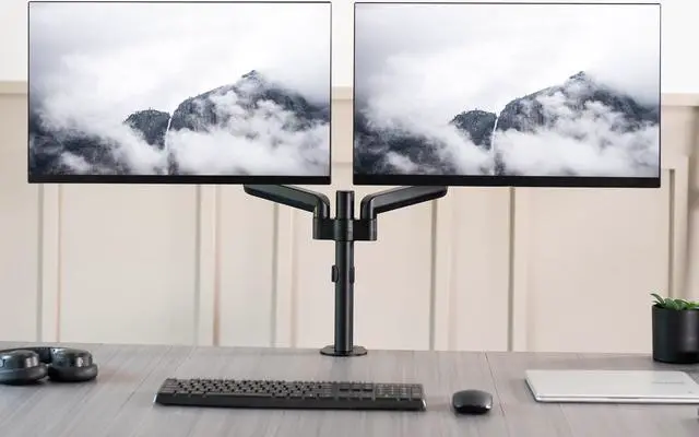 Alt view image 11 of 15 - VIVO Dual Monitor Mechanical Spring Sit-Stand Desk Mount for 2 Screens up to 32"