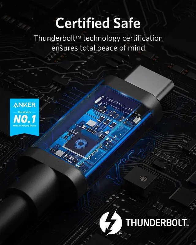 Alt view image 14 of 14 - Anker Thunderbolt 4 Cable 2.3 ft, Supports 8K Display / 40Gbps Data Transfer / 100W Charging USB C to USB C Cable, for Type-C MacBooks, iPad Pro, Hub, Docking, and More (Intel Thunderbolt Certified)