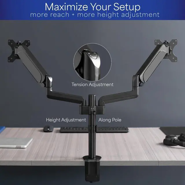 Alt view image 12 of 15 - VIVO Dual Monitor Mechanical Spring Sit-Stand Desk Mount for 2 Screens up to 32"
