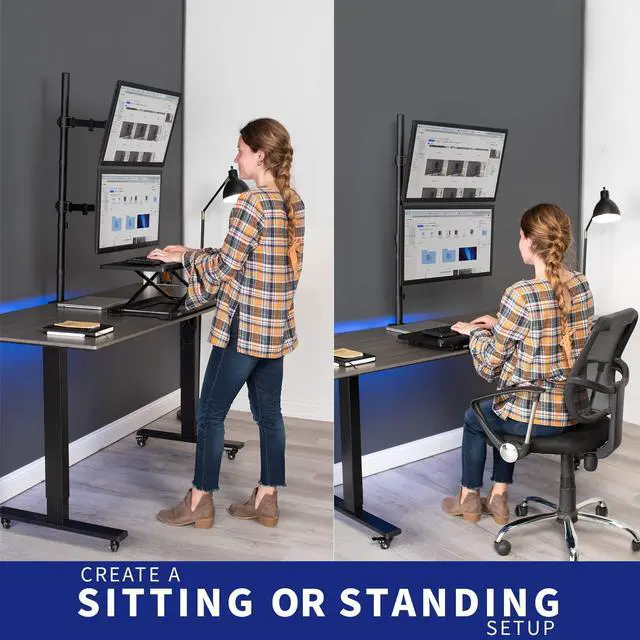 Alt view image 12 of 15 - VIVO Dual Monitor Mount Extra Tall Adjustable Stand | Fits Two Screens up to 27"