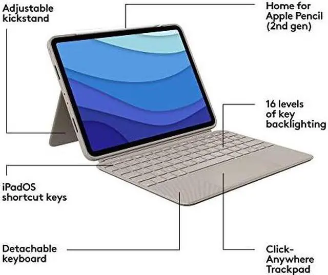Alt view image 16 of 17 - Logitech Combo Touch Keyboard/Cover Case for 11" Apple iPad Pro 3rd Generation iPad Pro 2nd Generation iPad Pro Tablet Sand 920010165
