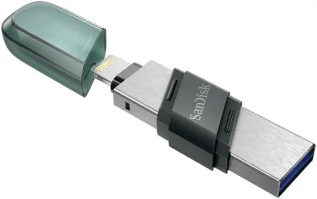 Alt view image 14 of 16 - SanDisk SDIX90N-128G-GN6NE MAH 128GB USB 3.1 Lightning iXpand Flash Drive Flip Silver/Blue