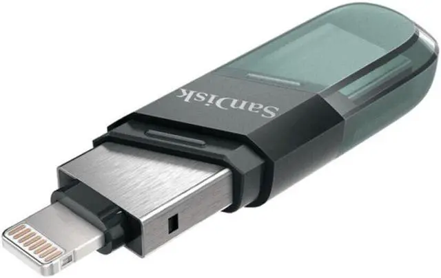Alt view image 15 of 16 - SanDisk SDIX90N-128G-GN6NE MAH 128GB USB 3.1 Lightning iXpand Flash Drive Flip Silver/Blue
