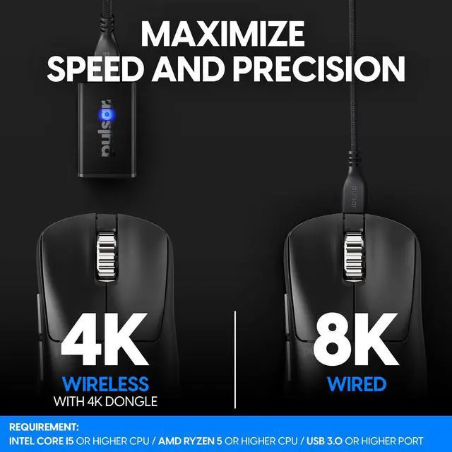 Alt view image 7 of 7 - Pulsar Gaming Gears Xlite V3 Wireles eS Competitive Gaming Mouse, Lightweight 2.3oz (65g), Optical Switch, 4K Dongle Included; Super high Polling rate 26k DPI, PAW3395 Sensor OLED display, Black