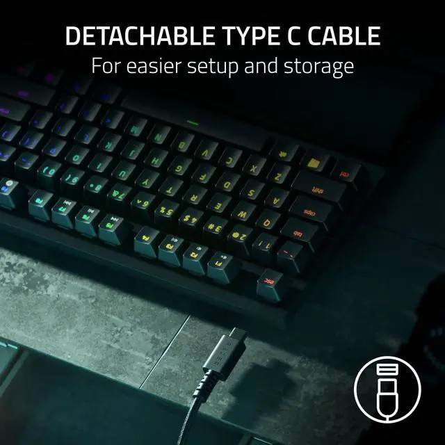 Alt view image 3 of 7 - Razer Huntsman V2 TKL Tenkeyless Gaming Keyboard: Fast Linear Optical Switches Gen2 & 8000Hz Polling Rate - Detachable Type-C Cable - PBT Keycaps - Ergonomic Wrist Rest - Quartz Pink