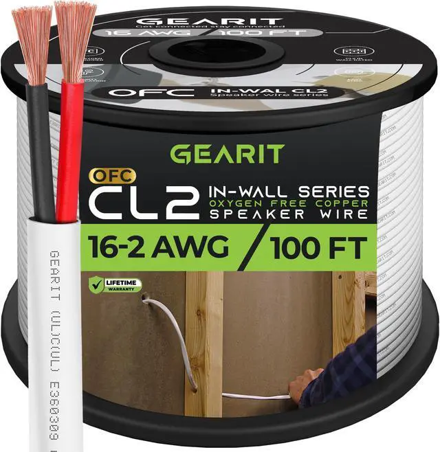 Alt view image 8 of 14 - 16 Gauge CL2 OFC Speaker Wire, GearIT Pro Series 16AWG (100 Feet / 30.48 Meters / White) Oxygen Free Copper UL CL2 Rated In-Wall Speaker Wire Cable for Home Theater, Car Audio, and Outdoor Use