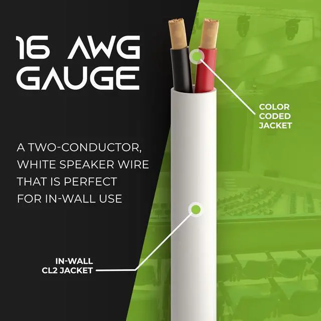 Alt view image 14 of 14 - 16 Gauge CL2 OFC Speaker Wire, GearIT Pro Series 16AWG (100 Feet / 30.48 Meters / White) Oxygen Free Copper UL CL2 Rated In-Wall Speaker Wire Cable for Home Theater, Car Audio, and Outdoor Use