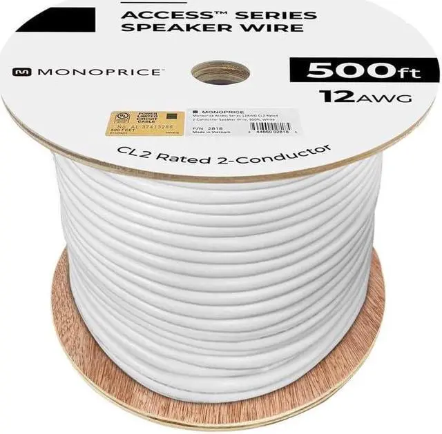 Alt view image 11 of 18 - Monoprice Access Series 12 Gauge AWG CL2 Rated 2 Conductor Speaker Wire / Cable - 500ft Fire Safety In Wall Rated, Jacketed In White PVC Material 99.9% Oxygen-Free Pure Bare Copper