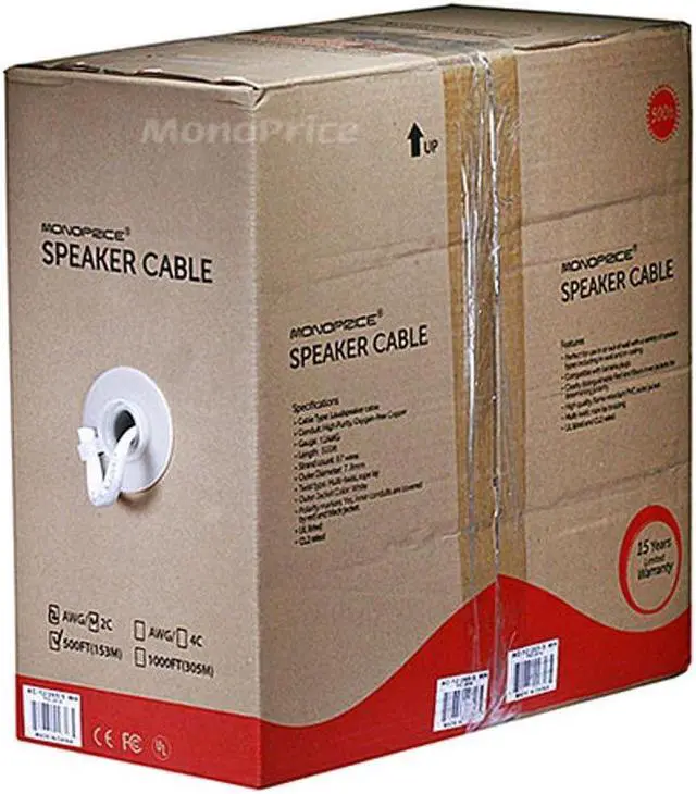 Alt view image 12 of 18 - Monoprice Access Series 12 Gauge AWG CL2 Rated 2 Conductor Speaker Wire / Cable - 500ft Fire Safety In Wall Rated, Jacketed In White PVC Material 99.9% Oxygen-Free Pure Bare Copper
