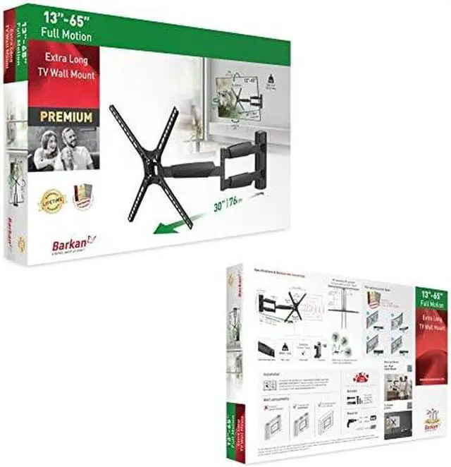 Alt view image 13 of 16 - barkan long tv wall mount, 13-65 inch full motion articulating - 4 movement flat/curved screen bracket, holds up to 79lbs, extremely extendable, fits led oled lcd