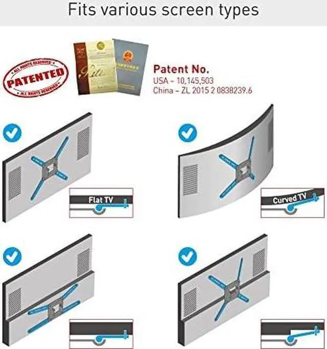 Alt view image 15 of 16 - barkan long tv wall mount, 13-65 inch full motion articulating - 4 movement flat/curved screen bracket, holds up to 79lbs, extremely extendable, fits led oled lcd