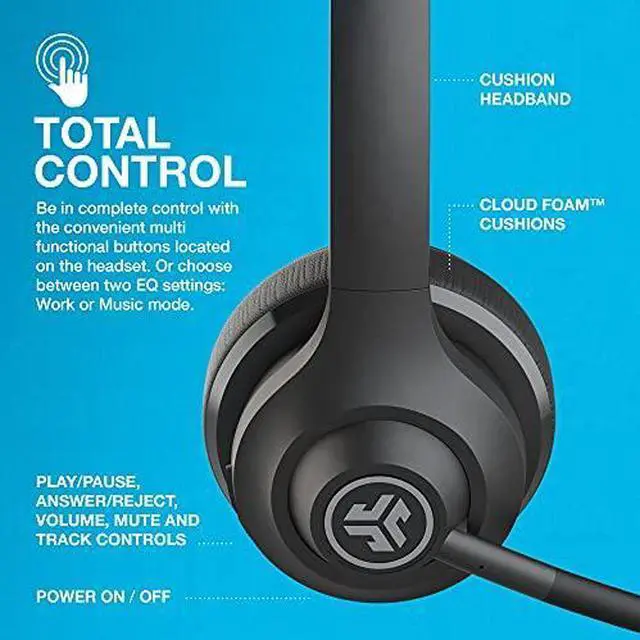 Alt view image 13 of 17 - JLab Go Work Wireless On-Ear Headphones with Boom Mic, Bluetooth or Wired Office Headset, Multipoint Connect, 45+ Hours Playtime, Mute LED Indicator, Clear Phone and Video Call Audio,