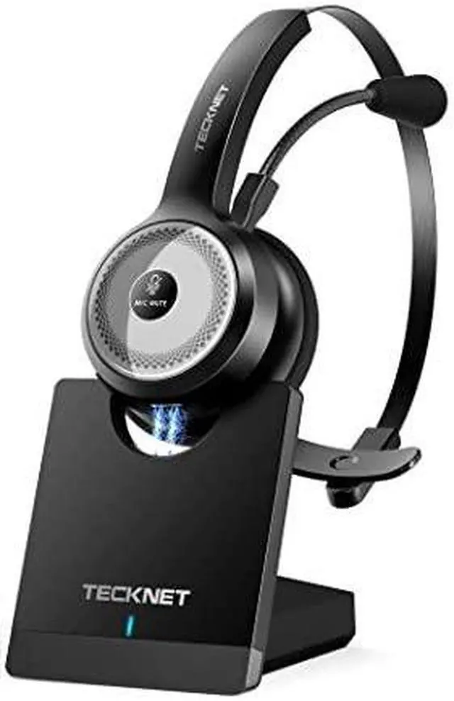 Alt view image 3 of 9 - tecknet bluetooth 5.0 wireless headset with ai noise cancelling microphone and charging base for laptop, on ear bluetooth headphone telephone headset for pc, cell phone, skype, all day battery life