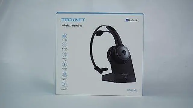 Alt view image 9 of 9 - tecknet bluetooth 5.0 wireless headset with ai noise cancelling microphone and charging base for laptop, on ear bluetooth headphone telephone headset for pc, cell phone, skype, all day battery life