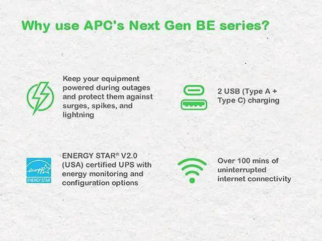 Alt view image 12 of 13 - APC UPS Battery Backup, 500VA Backup Battery with 4 Outlets, Type C USB Charging , BE500G3 Back-UPS