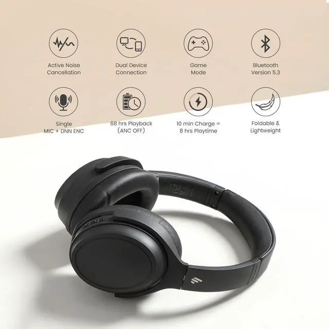 Alt view image 14 of 14 - Edifier WH700NB Wireless Active Noise Cancellation Over-Ear Headphones, Bluetooth 5.3 Foldable Lightweight Headset, Dual Device Connection, 68-Hour Battery Life, for Travel, Home Office - Black