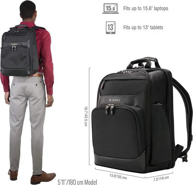 Alt view image 15 of 20 - Everki Onyx Premium Travel Friendly Laptop Backpack 15.6 inch Black Bags and Sleeves