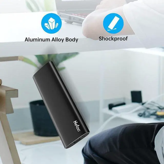 Alt view image 3 of 8 - Netac 500GB Portable SSD, USB3.2 Gen2 10Gbps, Type-C PSSD, Read Speed up to 500MB/s External SSD, Aluminium Alloy Portable Solid State Drive for PC/Laptop/Mac/Android/Xbox/PS4 - ZSlim