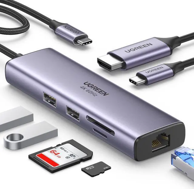 Main image of UgREEN USB c Hub 4K@60Hz, USB to HDMI Multiport Adapter, 7-in-1 USB Hub for Laptop, 1gbps Ethernet, 100W PD, SDTF card Reader, 2 USB 30 Ports, Docking Station compatible with MacBook, iPad, Surface