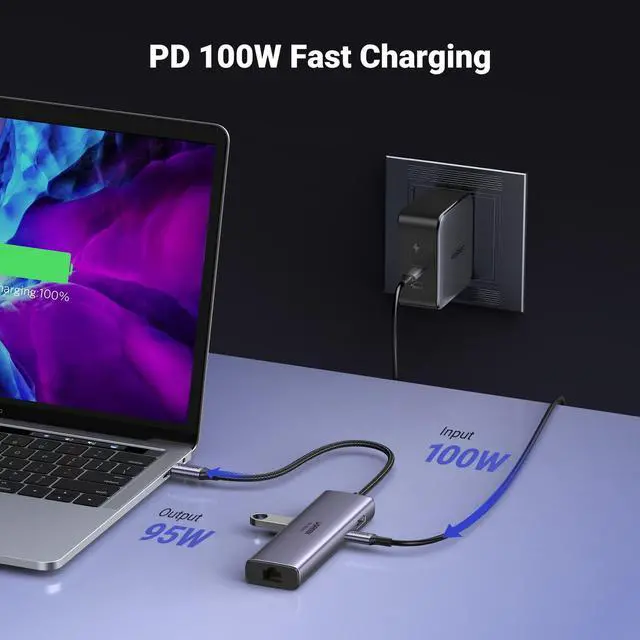 Alt view image 6 of 7 - UgREEN USB c Hub 4K@60Hz, USB to HDMI Multiport Adapter, 7-in-1 USB Hub for Laptop, 1gbps Ethernet, 100W PD, SDTF card Reader, 2 USB 30 Ports, Docking Station compatible with MacBook, iPad, Surface