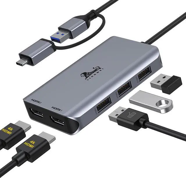 Main image of USB 3.0 to Dual HDMI Docking Station, USB C/USB 3.0 Adapter Laptop Docking Station Dual Monitor HDMI Splitter for Windows and Mac, USB C Hub Dongle for Dell/ HP/ Lenovo/ Surface and MacBook Pro/Air M1