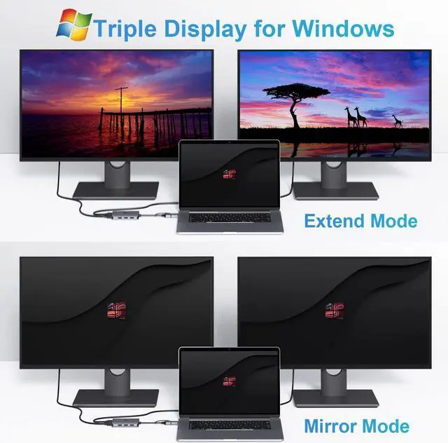Alt view image 5 of 7 - USB 3.0 to Dual HDMI Docking Station, USB C/USB 3.0 Adapter Laptop Docking Station Dual Monitor HDMI Splitter for Windows and Mac, USB C Hub Dongle for Dell/ HP/ Lenovo/ Surface and MacBook Pro/Air M1