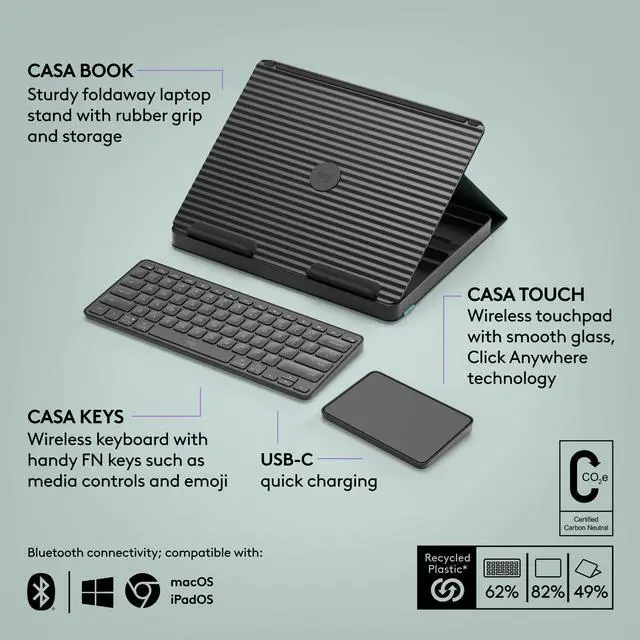 Alt view image 19 of 20 - Logitech Casa Pop Up Desk Work From Home Kit with Laptop Stand (CLASSIC CHIC)