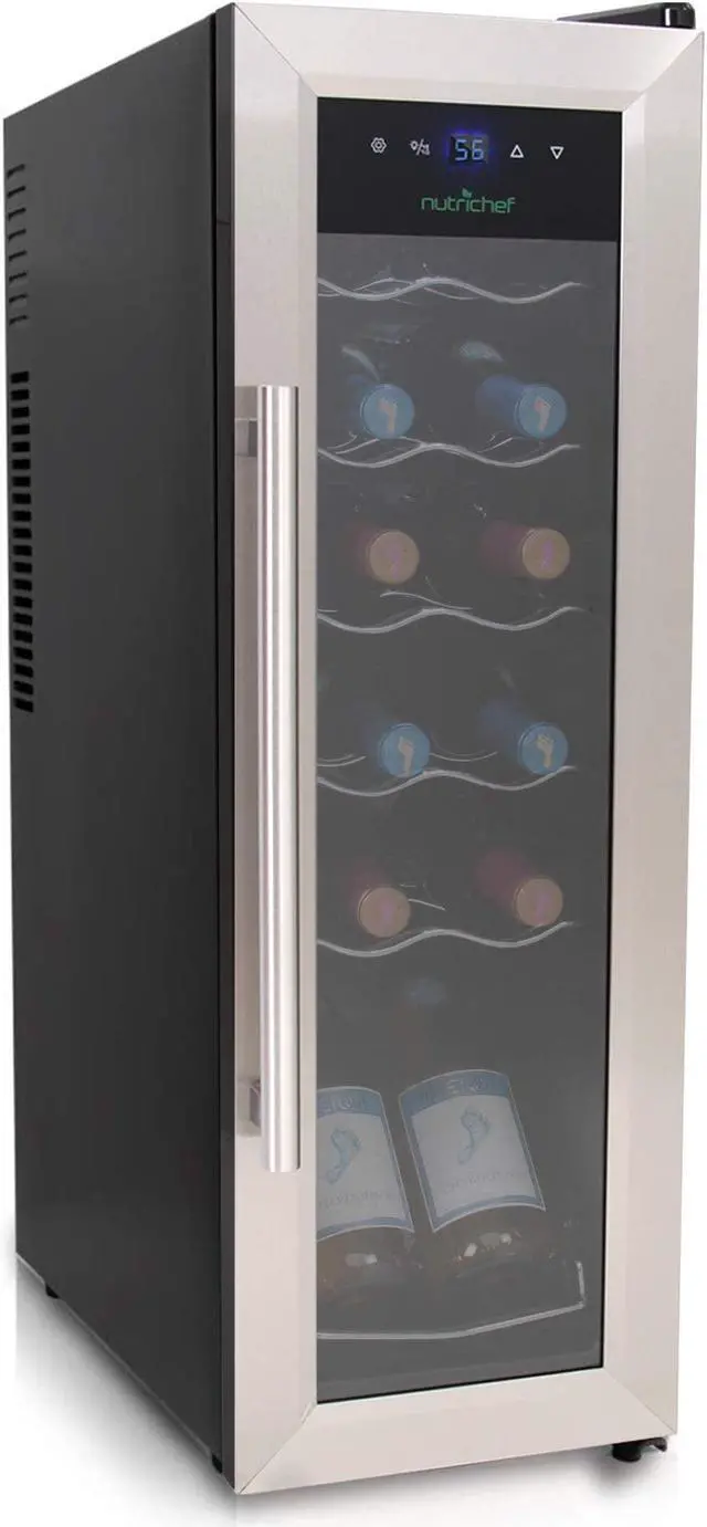 Alt view image 2 of 8 - 12 Bottle Wine Cooler Refrigerator - White Red Wine Fridge Chiller Countertop Wine Cooler - Freestanding Compact Mini Wine Fridge 12 Bottle W/Digital Control, Stainless Steel Door - Nutrichef Pkcwc12