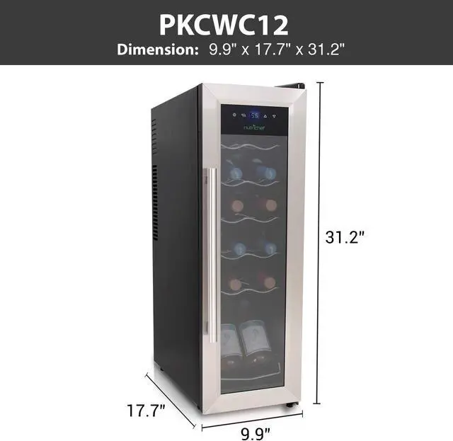 Alt view image 3 of 8 - 12 Bottle Wine Cooler Refrigerator - White Red Wine Fridge Chiller Countertop Wine Cooler - Freestanding Compact Mini Wine Fridge 12 Bottle W/Digital Control, Stainless Steel Door - Nutrichef Pkcwc12