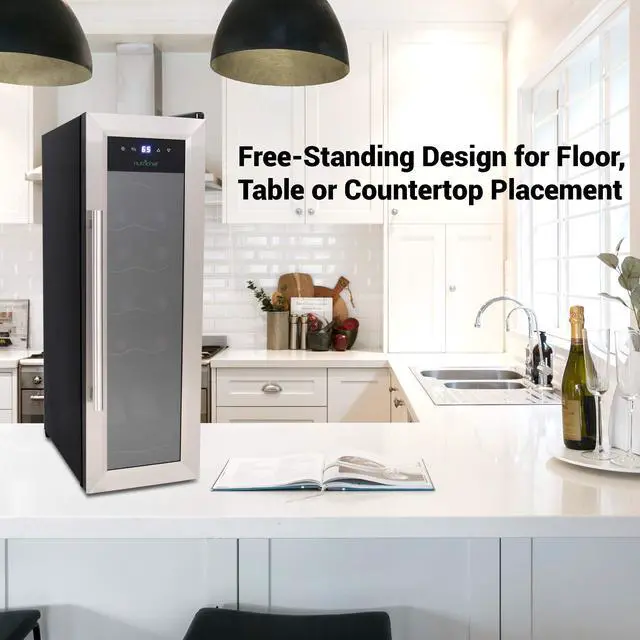 Alt view image 4 of 8 - 12 Bottle Wine Cooler Refrigerator - White Red Wine Fridge Chiller Countertop Wine Cooler - Freestanding Compact Mini Wine Fridge 12 Bottle W/Digital Control, Stainless Steel Door - Nutrichef Pkcwc12