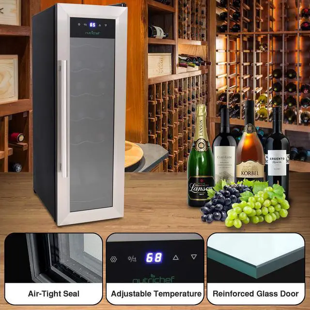 Alt view image 7 of 8 - 12 Bottle Wine Cooler Refrigerator - White Red Wine Fridge Chiller Countertop Wine Cooler - Freestanding Compact Mini Wine Fridge 12 Bottle W/Digital Control, Stainless Steel Door - Nutrichef Pkcwc12