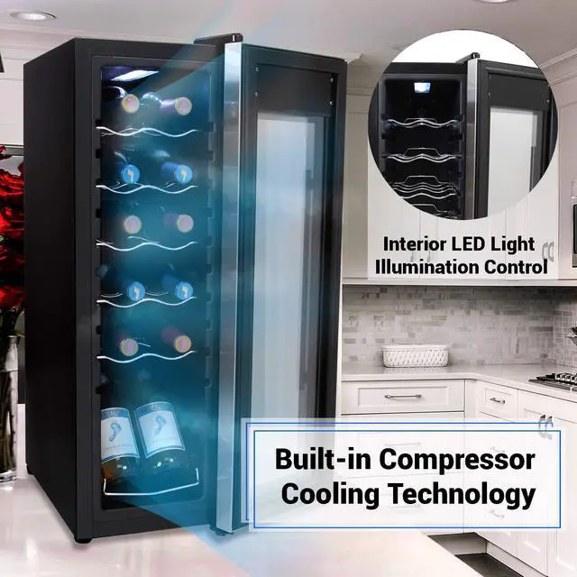 Alt view image 8 of 8 - 12 Bottle Wine Cooler Refrigerator - White Red Wine Fridge Chiller Countertop Wine Cooler - Freestanding Compact Mini Wine Fridge 12 Bottle W/Digital Control, Stainless Steel Door - Nutrichef Pkcwc12