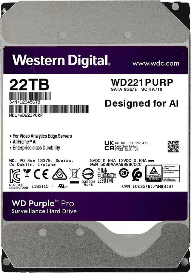 Alt view image 8 of 8 - Western Digital 22 TB Hard Drive - 3.5" - SATA WD221PURP-20PK - Purple