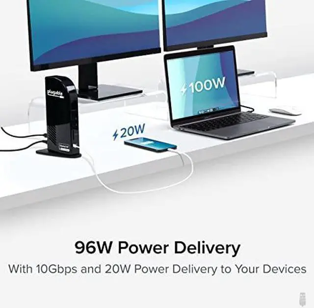 Alt view image 17 of 18 - Plugable USB C 4K Triple Monitor Laptop Docking Station with 100W Power Delivery, 3x HDMI and 3x DisplayPort, for Thunderbolt 3/4 and USB-C Windows and Mac