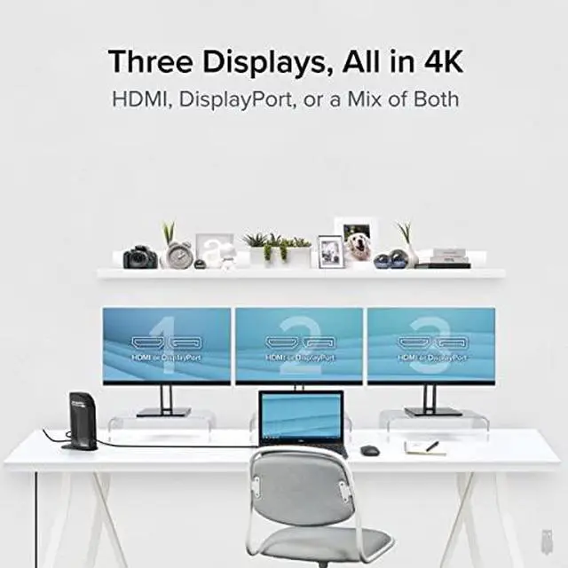 Alt view image 18 of 18 - Plugable USB C 4K Triple Monitor Laptop Docking Station with 100W Power Delivery, 3x HDMI and 3x DisplayPort, for Thunderbolt 3/4 and USB-C Windows and Mac