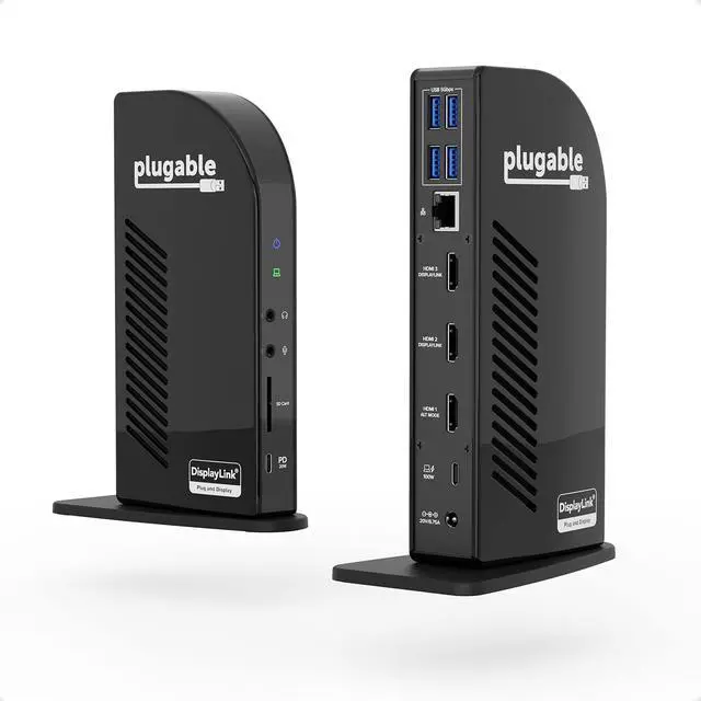 Alt view image 8 of 14 - Plugable 13-in-1 USB-C Triple Monitor Docking Station with 100W Charging, Compatible with Windows, Mac, and Chrome with Thunderbolt or USB-C (3x HDMI, 1x USB-C, 4x USB, Ethernet, SD Card Reader)