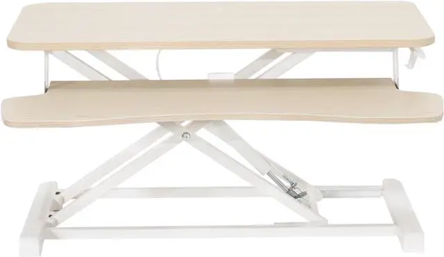 Alt view image 8 of 14 - VIVO Light Wood Height Adjustable Standing Desk Riser, 32" Sit Stand Tabletop Workstation, White Frame (DESK-V000KF)