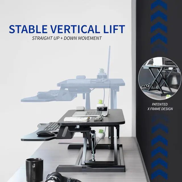 Alt view image 13 of 14 - VIVO Light Wood Height Adjustable Standing Desk Riser, 32" Sit Stand Tabletop Workstation, White Frame (DESK-V000KF)