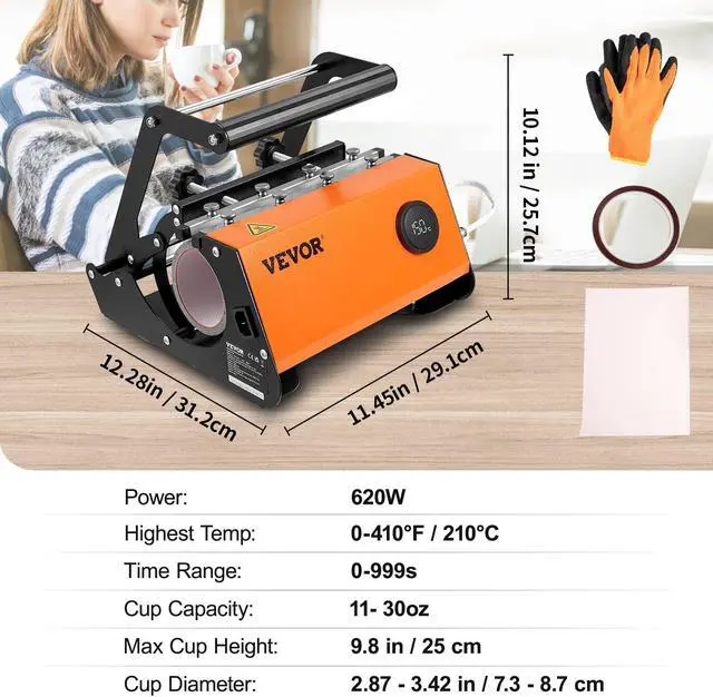 Alt view image 5 of 9 - VEVOR Tumbler Heat Press, 30oz Mug Heat Press Machine Sublimation Transfer 11-15oz 16-25oz 30oz Straight Skinny Tumblers, Cup Heat Press with Heat-Resist Gloves & Tape, DIY Ceramic Mugs Cups Glasses