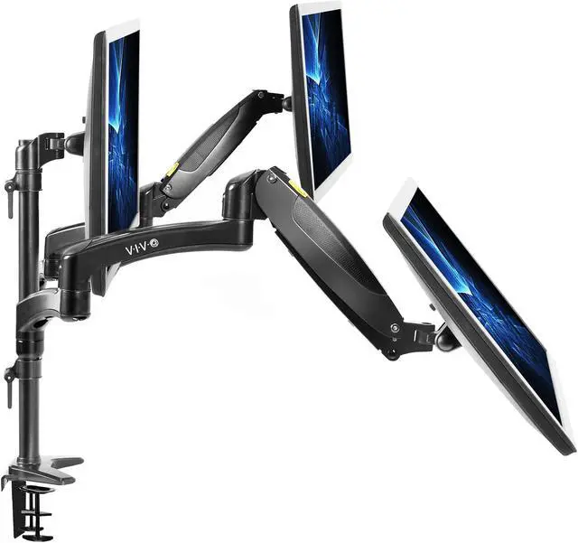 Alt view image 8 of 15 - VIVO Triple Monitor Desk Mount, 2 Pneumatic Arms + 1 Fixed, Heavy Duty, Adjustable, 3 Screens up to 32" (STAND-V300G)