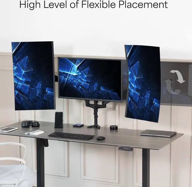 Alt view image 9 of 15 - VIVO Triple Monitor Desk Mount, 2 Pneumatic Arms + 1 Fixed, Heavy Duty, Adjustable, 3 Screens up to 32" (STAND-V300G)
