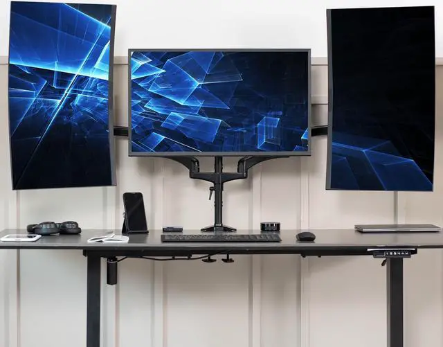 Alt view image 11 of 15 - VIVO Triple Monitor Desk Mount, 2 Pneumatic Arms + 1 Fixed, Heavy Duty, Adjustable, 3 Screens up to 32" (STAND-V300G)