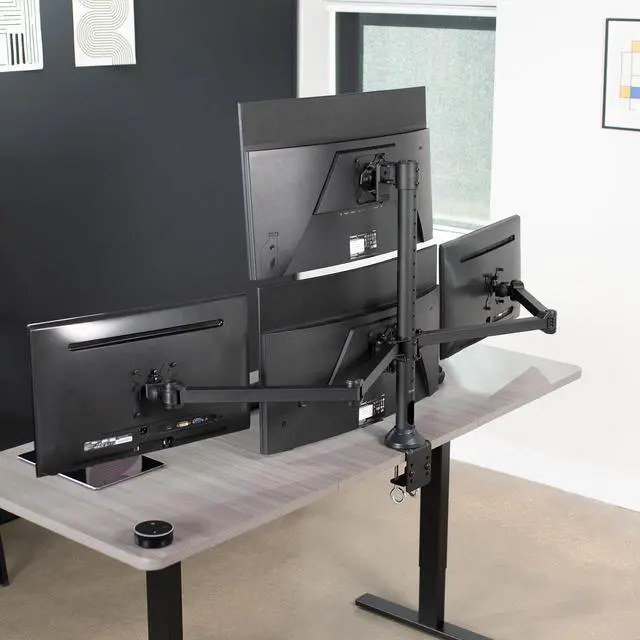 Alt view image 9 of 14 - VIVO Steel Quad Monitor Heavy Duty Desk Mount 3 + 1 Fully Adjustable Stand | Holds 4 Screens up to 32" (STAND-V104A)