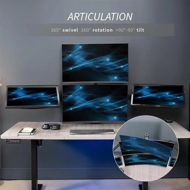 Alt view image 14 of 14 - VIVO Steel Quad Monitor Heavy Duty Desk Mount 3 + 1 Fully Adjustable Stand | Holds 4 Screens up to 32" (STAND-V104A)