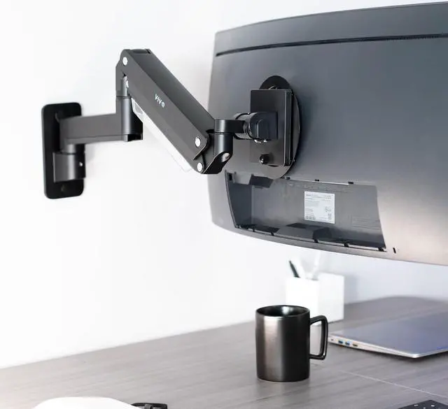 Alt view image 8 of 14 - VIVO Black Premium Aluminum Pneumatic Monitor Arm Wall Mount for Ultrawide Screens up to 49" and 44 lbs, MOUNT-V101G1