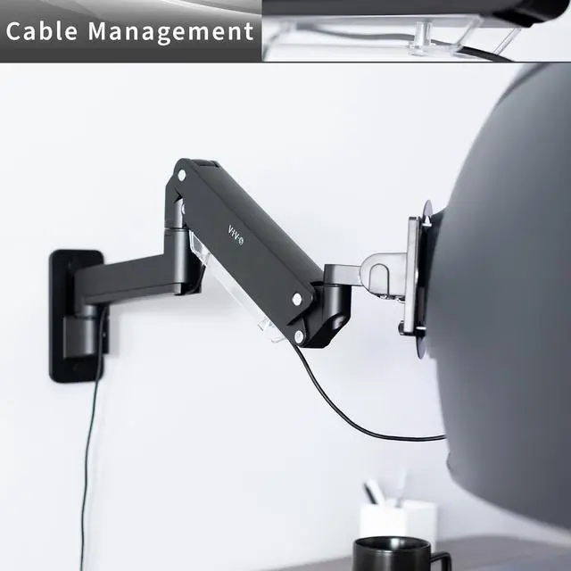 Alt view image 9 of 14 - VIVO Black Premium Aluminum Pneumatic Monitor Arm Wall Mount for Ultrawide Screens up to 49" and 44 lbs, MOUNT-V101G1